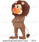 Cartoon Vector Clipart of a Male Lion Standing with Folded Arms by