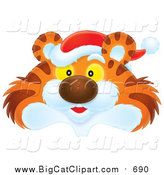 Clipart of Tiger Wearing Santa Hat by Alex Bannykh