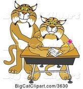 Vector Clipart of a Bobcat School Mascot Tutoring a Worried Student by Mascot Junction