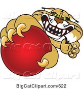 Vector Clipart of a Cartoon Bobcat Character Grabbing a Red Ball by Toons4Biz