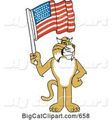 Vector Clipart of a Cartoon Bobcat Character Holding a Flag by Toons4Biz