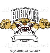 Vector Clipart of a Cartoon Bobcat Character School Logo with a Banner by Mascot Junction