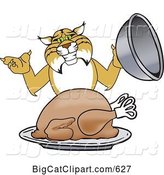 Vector Clipart of a Cartoon Bobcat Character Serving a Turkey by Toons4Biz