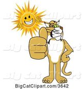 Vector Clipart of a Cartoon Bobcat School Mascot and Sun Holding Thumbs Up, Symbolizing Excellence by Mascot Junction