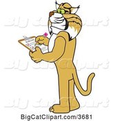 Vector Clipart of a Cartoon Bobcat School Mascot Completing a to Do List, Symbolizing Dependability by Mascot Junction