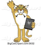 Vector Clipart of a Cartoon Bobcat School Mascot Confessing to Breaking a Tablet, Symbolizing Integrity by Mascot Junction