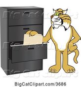 Vector Clipart of a Cartoon Bobcat School Mascot Filing Folders, Symbolizing Organization by Mascot Junction