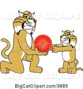 Vector Clipart of a Cartoon Bobcat School Mascot Giving a Ball to a Cub, Symbolizing Compassion by Toons4Biz