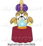 Vector Clipart of a Cartoon Bobcat School Mascot Gypsy Looking into a Crystal Ball, Symbolizing Being Proactive by Mascot Junction