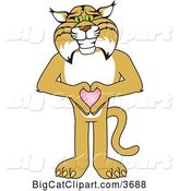 Vector Clipart of a Cartoon Bobcat School Mascot Holding a Heart, Symbolizing Compassion by Mascot Junction