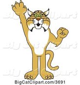 Vector Clipart of a Cartoon Bobcat School Mascot Holding up a Hand, Symbolizing Responsibility by Mascot Junction