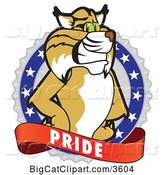 Vector Clipart of a Cartoon Bobcat School Mascot on a Pride Badge by Mascot Junction