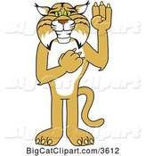 Vector Clipart of a Cartoon Bobcat School Mascot Pledging, Symbolizing Integrity by Mascot Junction