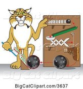 Vector Clipart of a Cartoon Bobcat School Mascot Showing a Toothpaste Dispenser Invention, Symbolizing Being Resourceful by Toons4Biz