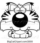 Vector Clipart of a Cartoon Outlined Cute Depressed Bobcat Cub by Cory Thoman