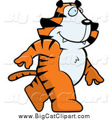 Vector Clipart of a Cartoon Tiger Walking Forward by Cory Thoman