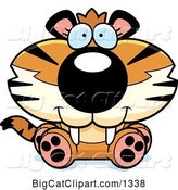 Vector Clipart of a Cute Cartoon Sitting Tiger Cub by Cory Thoman