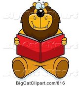 Vector Clipart of a Happy Cartoon Big Lion Sitting and Reading a Book by Cory Thoman