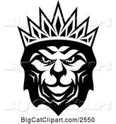 Vector Clipart of a Heraldic Lion with a Crown - Black and White V3 by Vector Tradition SM