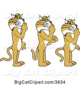 Vector Clipart of Cartoon Bobcat School Mascots Gesturing Silence, Symbolizing Respect by Toons4Biz