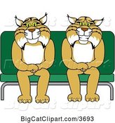 Vector Clipart of Cartoon Bobcat School Mascots Sitting on a Seat, Symbolizing Safety by Mascot Junction