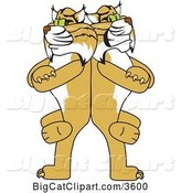 Vector Clipart of Cartoon Bobcat School Mascots Standing Back to Back and Leaning on Each Other, Symbolizing Loyalty by Mascot Junction