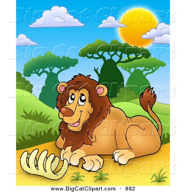 Big Cat Cartoon Clipart of a Happy Male Lion with a Rib Cage