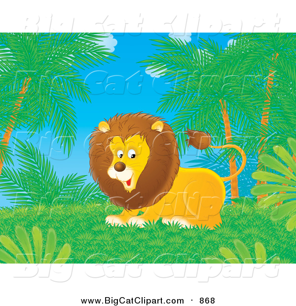 Big Cat Cartoon Clipart of a Playful Lion in a Jungle