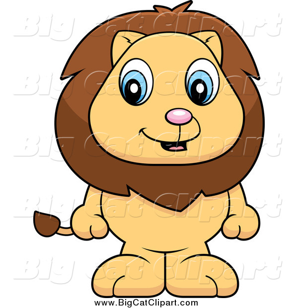 Big Cat Cartoon Vector Clipart of a Adorable Baby Male Lion Standing on His Hind Legs