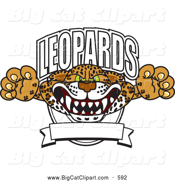 Big Cat Cartoon Vector Clipart of a Aggressive Leopards Character School Mascot Logo