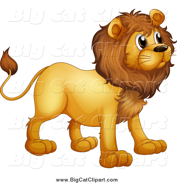 Big Cat Cartoon Vector Clipart of a Alert Lion Facing Right