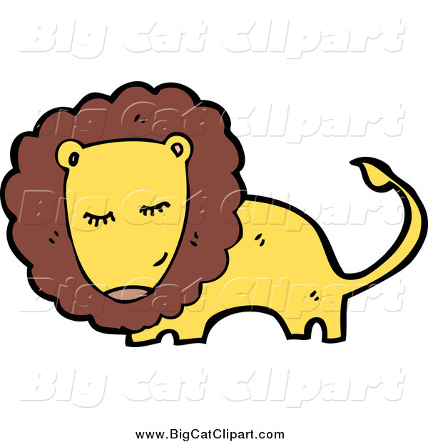 Big Cat Cartoon Vector Clipart of a Bashful Yellow and Brown Male Lion