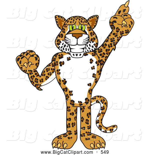 Big Cat Cartoon Vector Clipart of a Big Cat Cheetah, Jaguar or Leopard Character School Mascot Pointing up