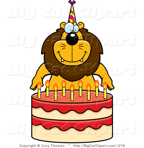 Big Cat Cartoon Vector Clipart of a Birthday Lion