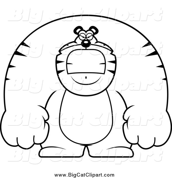 Big Cat Cartoon Vector Clipart of a Black and White Angry Buff Tiger