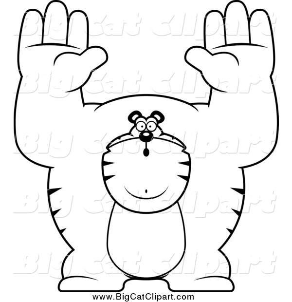 Big Cat Cartoon Vector Clipart of a Black and White Buff Tiger Giving up