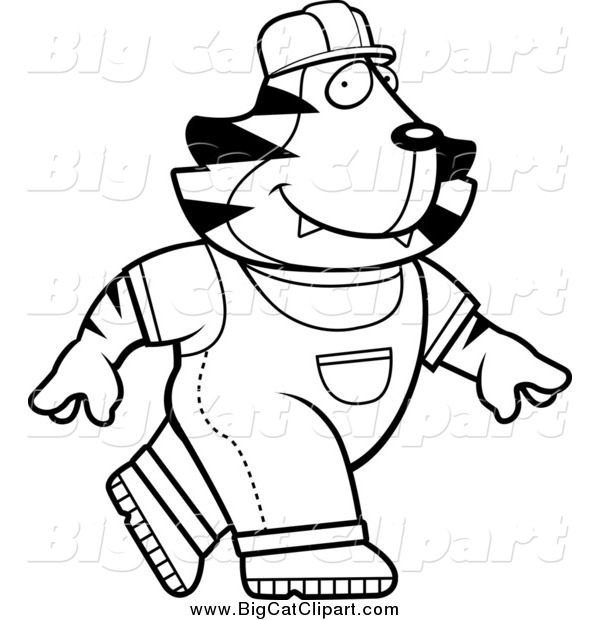 Big Cat Cartoon Vector Clipart of a Black and White Builder Tiger Walking Upright