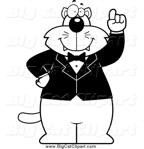 Big Cat Cartoon Vector Clipart of a Black and White Cat with an Idea Wearing a Tuxedo