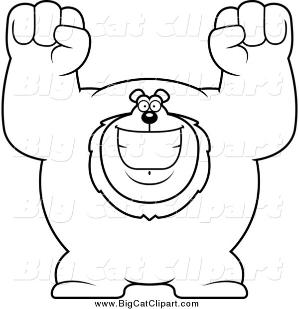 Big Cat Cartoon Vector Clipart of a Black and White Cheering Excited Buff Lion