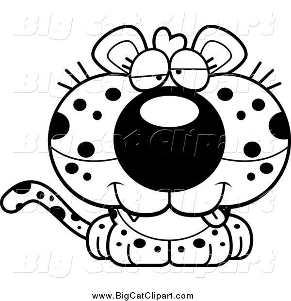 Big Cat Cartoon Vector Clipart of a Black and White Cute Drunk Leopard Cub
