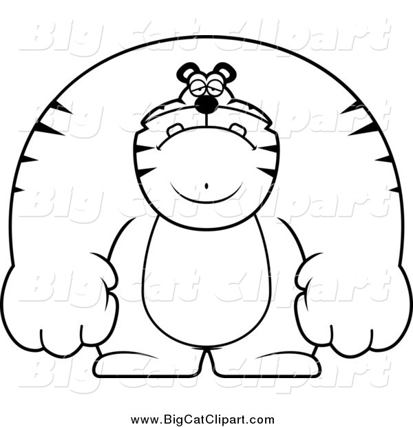 Big Cat Cartoon Vector Clipart of a Black and White Depressed Buff Tiger