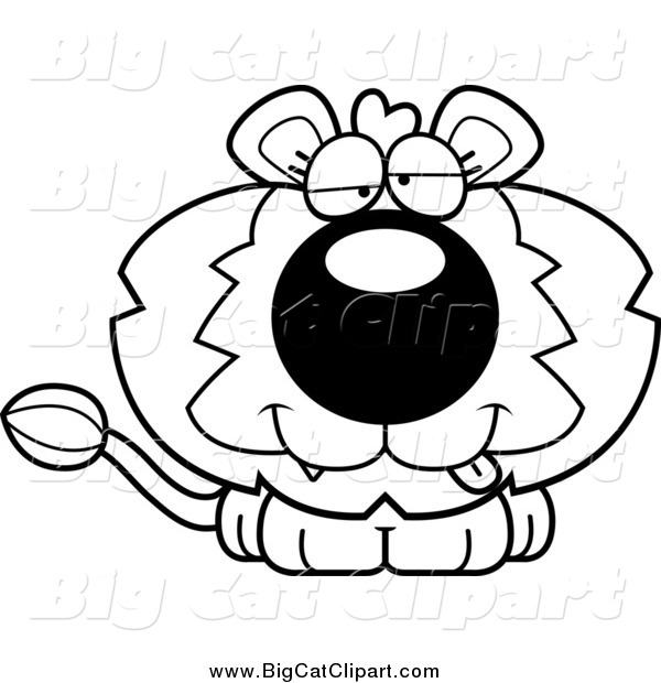 Big Cat Cartoon Vector Clipart of a Black and White Dumb Lion