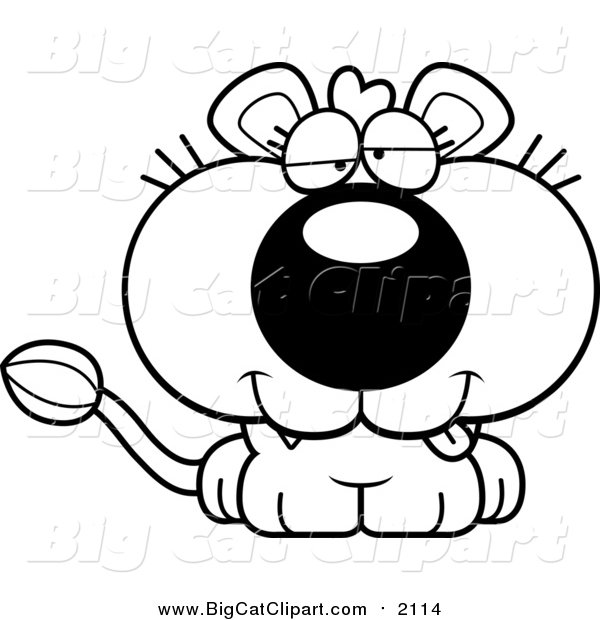 Big Cat Cartoon Vector Clipart of a Black and White Dumb Lioness