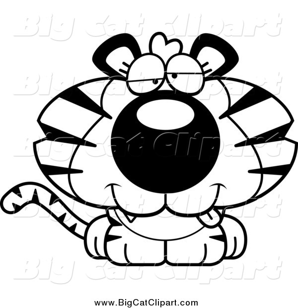 Big Cat Cartoon Vector Clipart of a Black and White Dumb Tiger Cub