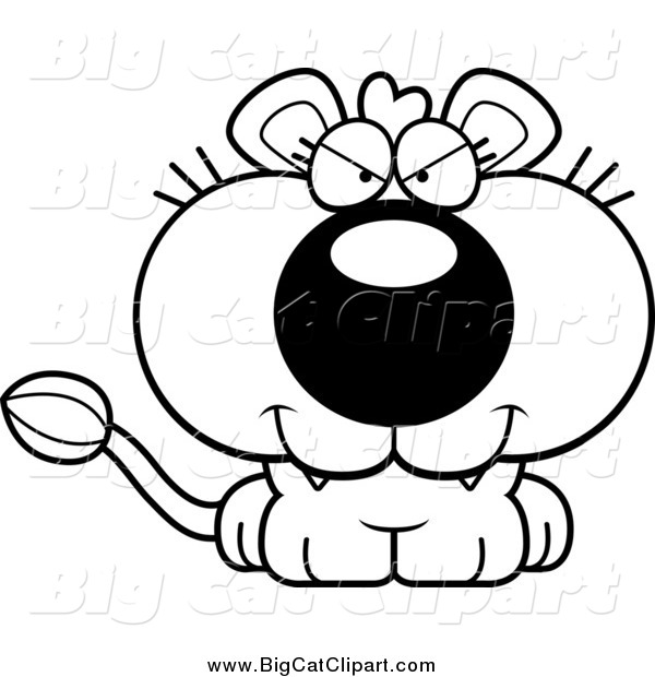 Big Cat Cartoon Vector Clipart of a Black and White Evil Lioness