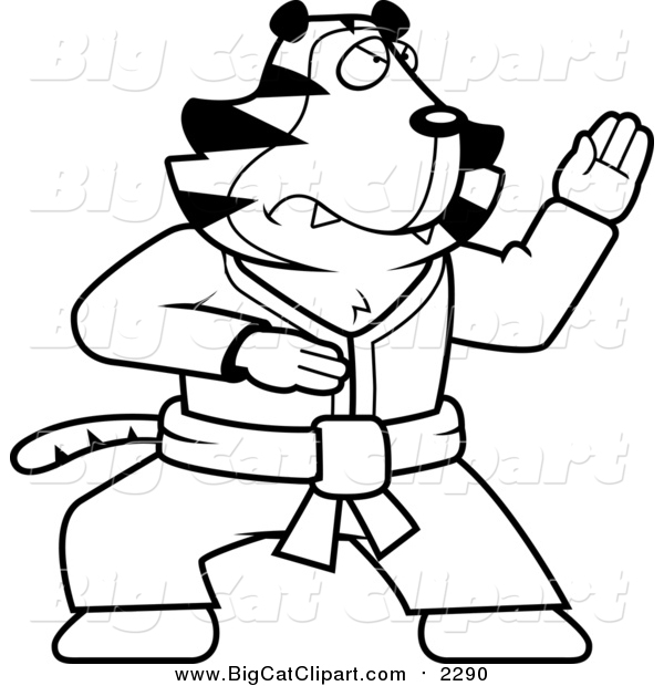 Big Cat Cartoon Vector Clipart of a Black and White Karate Tiger