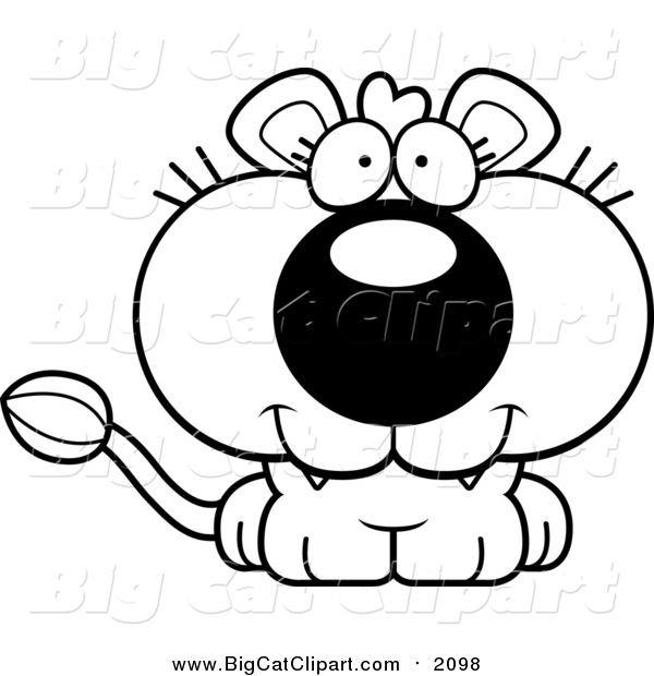 Big Cat Cartoon Vector Clipart of a Black and White Lineart Cute Lioness