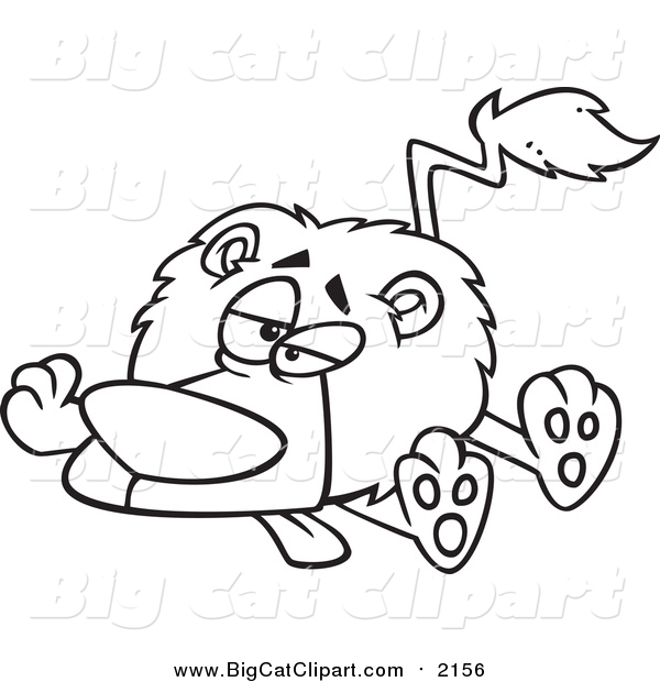 Big Cat Cartoon Vector Clipart of a Black and White Lineart Lazy or Sick Lion