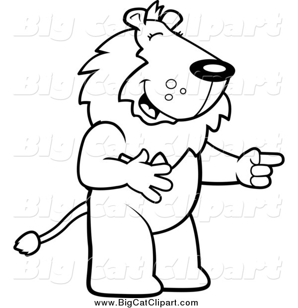 Big Cat Cartoon Vector Clipart of a Black and White Lion Laughing