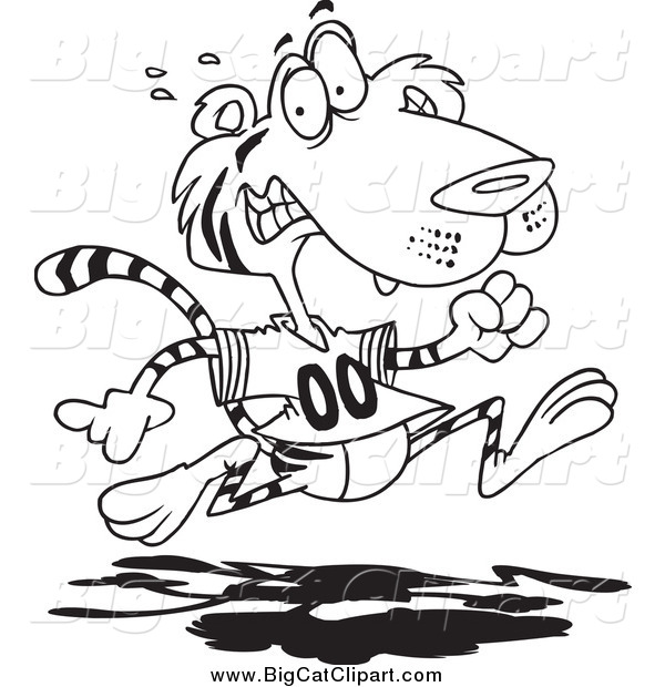 Big Cat Cartoon Vector Clipart of a Black and White Retreating Tiger